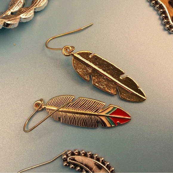 NWT Gold Aztec Native Feather EARRINGS Boho - Picture 5 of 7